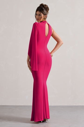 Samaya Pink High-Neck Cape-Sleeve Maxi Dress